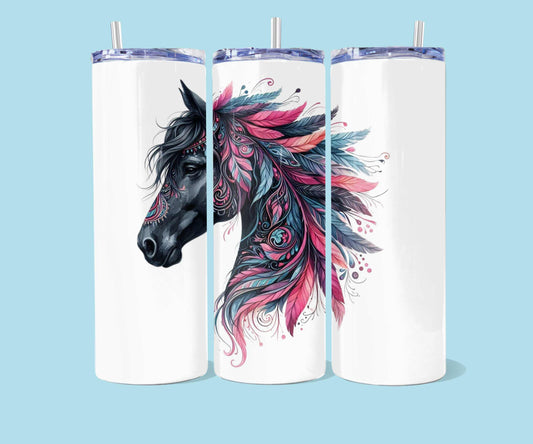 20oz Horse with pink feathers