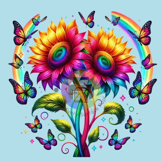 Tournesol néon 12cm avec papillons n° 2