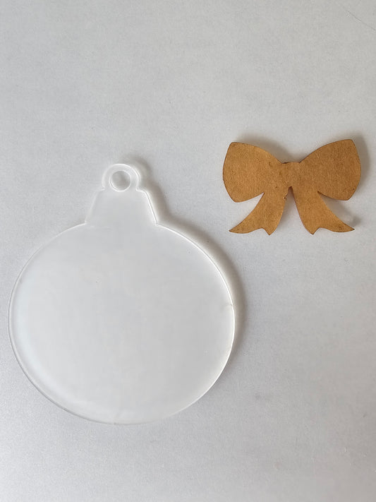 Acryl Kerst Ornament 8 cm (Blank) met Strik – Set van 5 of 10