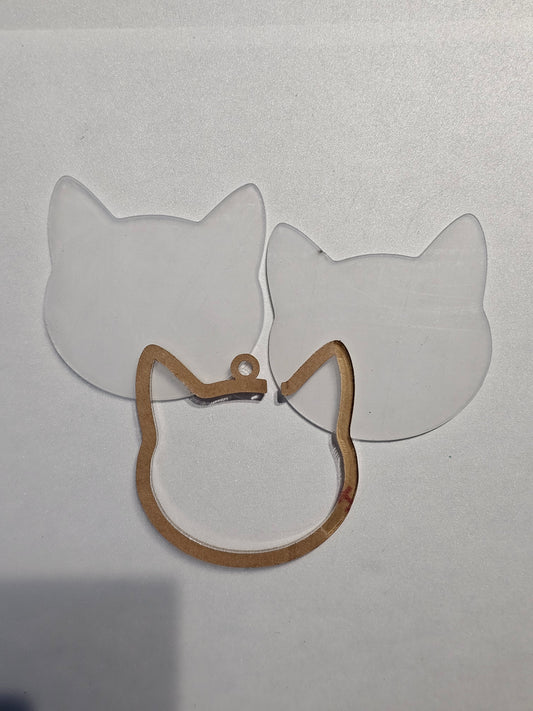 Acryl Kattenhoofd Snowglobe – DIY Sleutelhanger / Ornament (Blank)