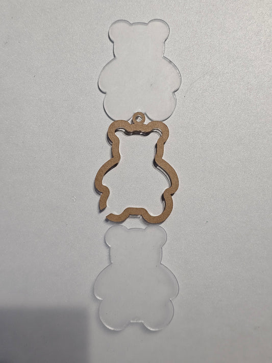 Mini Acryl Teddybeer Snowglobe – DIY Sleutelhanger / Ornament (blank)